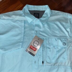 NEW Wrangler ATG Blue Performance Utility Short Sleeve Outdoor Fishing Shirt
